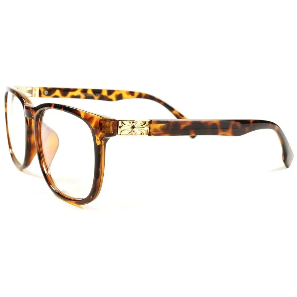 Modern Designer Tortoise Gold Mens Womens Keyhole Clear Lens Glasses F51